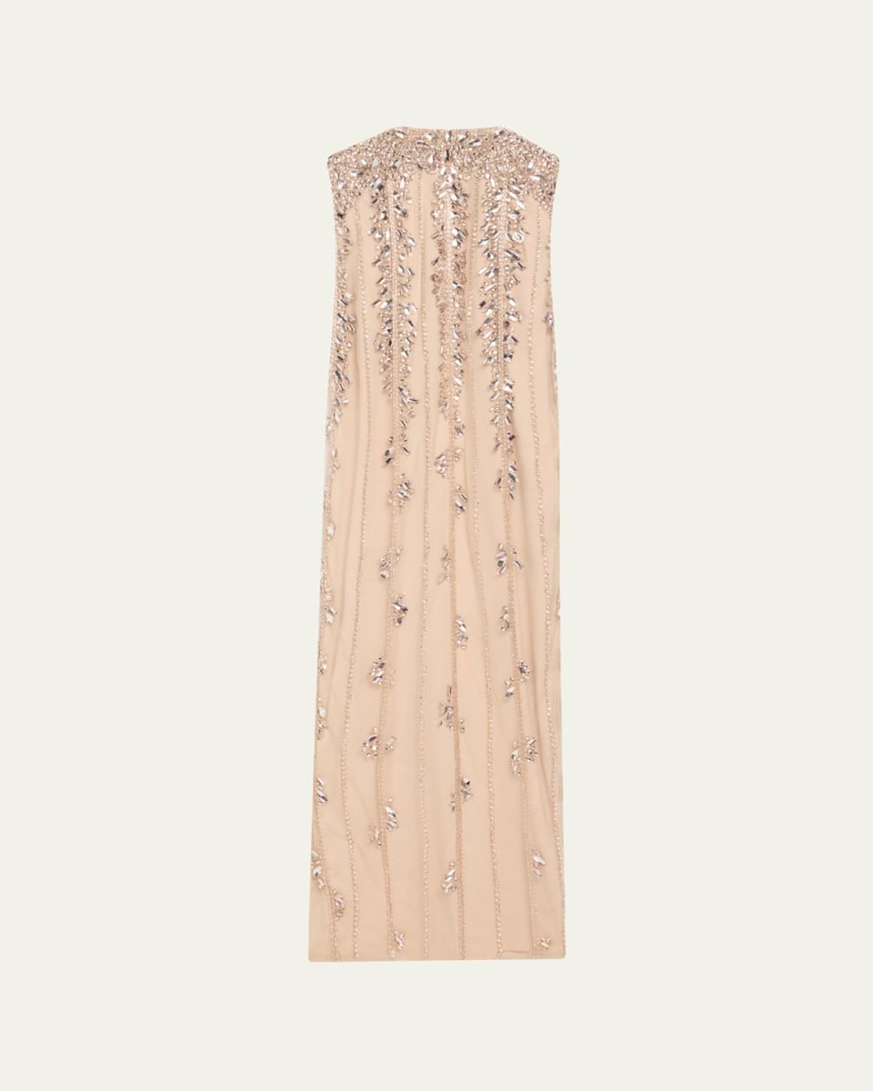 Crystal Tulle Strapless Gown with Detachable Cape